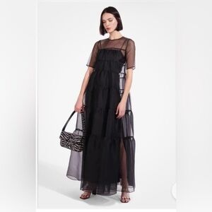 Staud Hyacinth Black Tiered Organza Maxi Dress | S